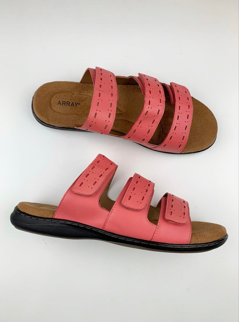 Array Sandals Slip On Pink Leather Adjustable Straps Comfort Women's 11 Wide